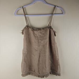 Francesca Bettini Linen Cammello Cami Top Womens Size Small Tan Boho Fringe